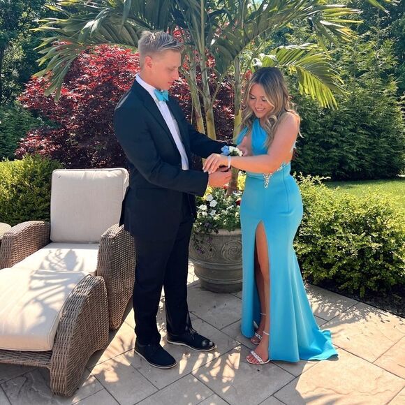 JOVANI 07173 One Shoulder High Slit Keyhole Prom Dress TURQUOISE - Picture 12 of 14